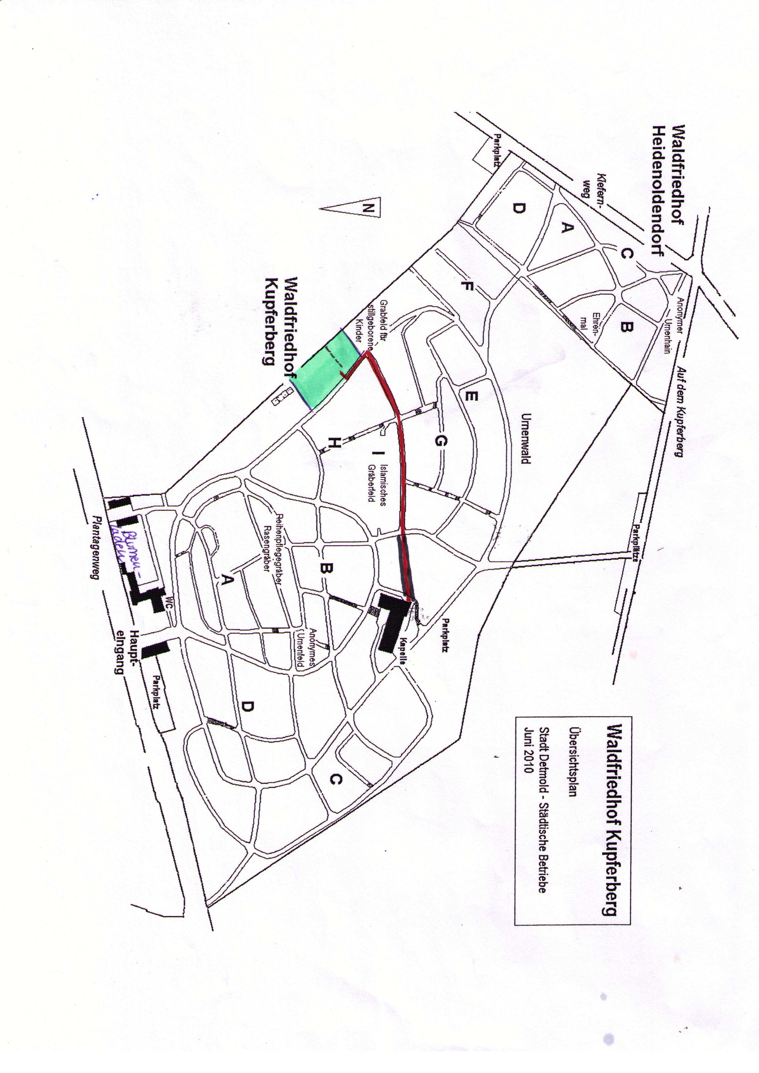 Lageplan Waldfriedhof Kupferberg, Detmold